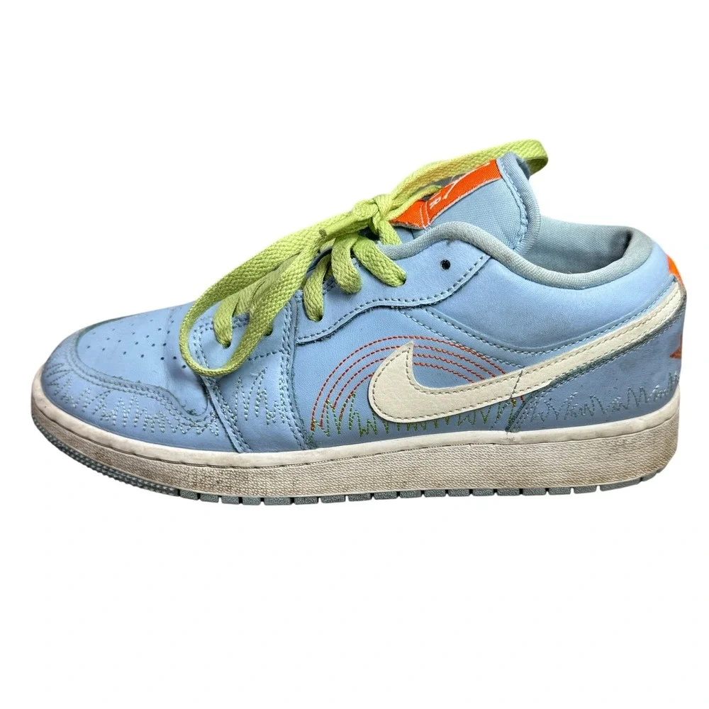Nike Air Jordan 1 Low SE Youth 6.5Y Light‎ Blue Lime Sneakers DO8227-400
